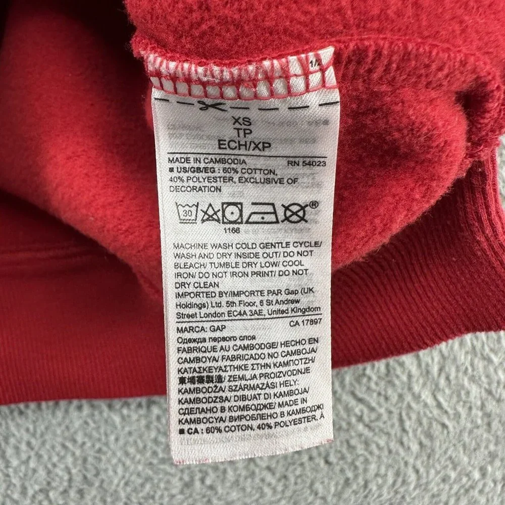 GAP‎ Sweatshirt Women's XS Red Graphic Glittered LOGO Crew Neck Sweatshirt XS